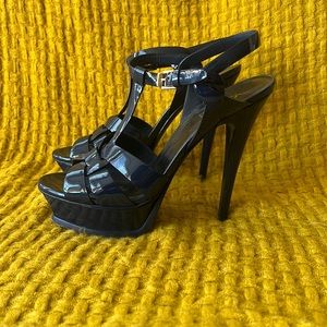 COPY - YSL TRIBUTE PLATFORM SANDALS IN PATENT LEATHER 38, navy blue